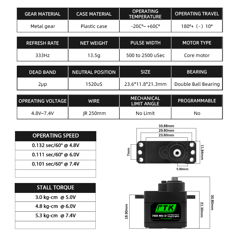 PTK 7455MG-D servo 12g Digital - Rc Helicopter Parts ulasan dan harga
